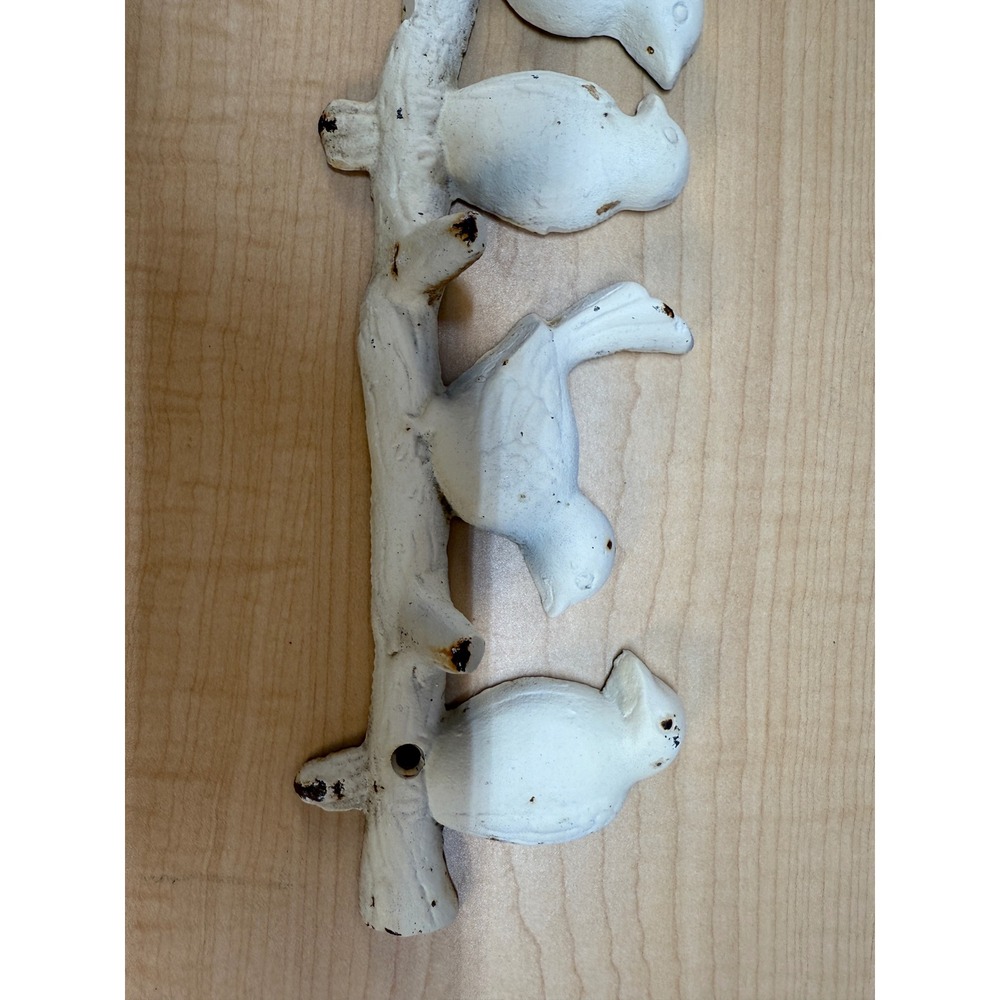 Vintage Style Cast Iron Birds on Branch Wall Hook Rack White Distressed 19 Inch - Picture 13 of 15